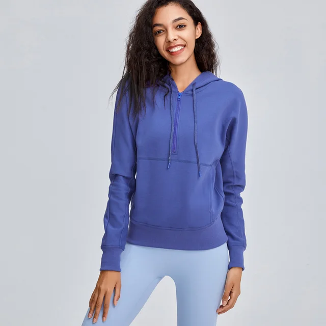 Sports Jacket Women'S Fall Winter Running Training Yoga Clothes Long Sleeved Workout Clothes Tops Net Red Korean Hooded Sweater Blue - Shop at LoveMi