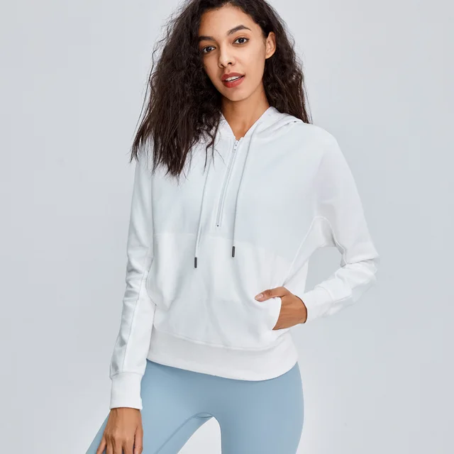 Sports Jacket Women'S Fall Winter Running Training Yoga Clothes Long Sleeved Workout Clothes Tops Net Red Korean Hooded Sweater White - Shop at LoveMi