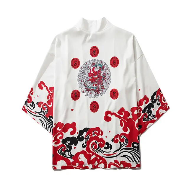 Japanese Ukiyo e Demon Personality Warrior Harajuku Style Robe White - Shop at LoveMi