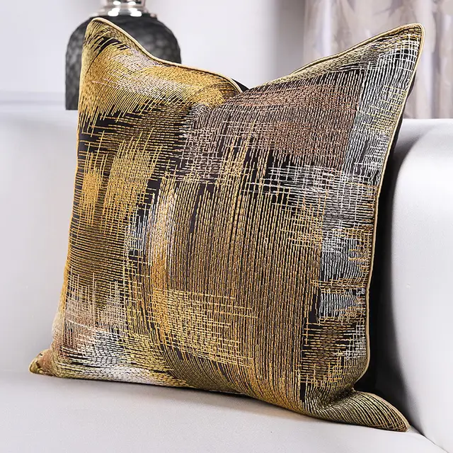 Cushion Light Luxury Simple Modern European Style Hug Pillowcase Sofa Model Room Living Room Pillow Backrest Pillow Waist Pillow Golden Lines - Shop at LoveMi