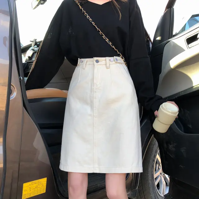 Half Skirt Bag Hip Apricot Bag Skirt Mid length Skirt White - Shop at LoveMi
