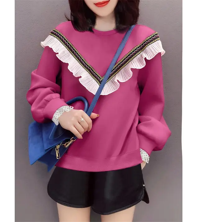 Two piece Round Neck Pink Thick Sweater With French Fungus Wine Red - Shop at LoveMi