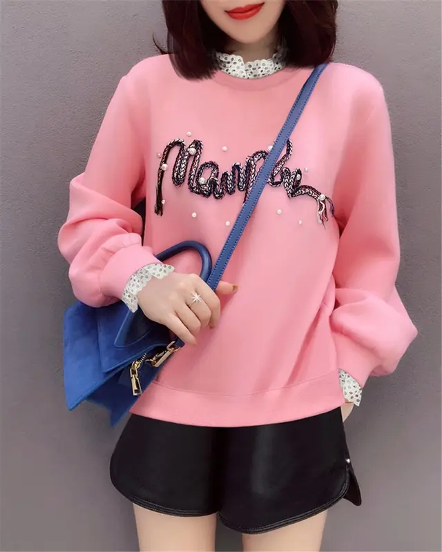 Pink Fake Two piece Base All match Sweater Pink - Shop at LoveMi
