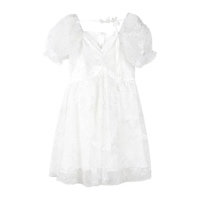 Summer New French Style Court Style Super Fairy First Love Butterfly Lace Bubble Sleeve Princess Dress White - Shop at LoveMi