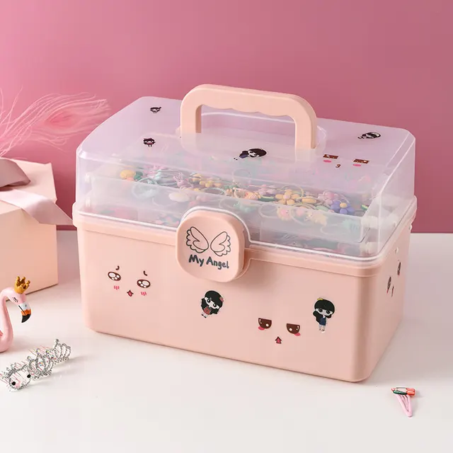 Children'S Hair Accessories Storage Box Hairpin Rubber Band Headdress Hairpin Finishing Dressing Jewelry Box Pink - Shop at LoveMi