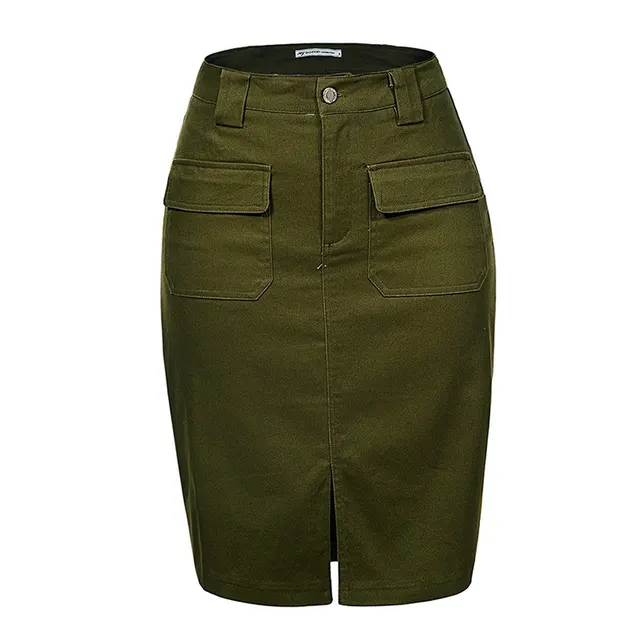 Fashion Summer Women Denim Pencil Skirt High Waist Army Green - Shop at LoveMi