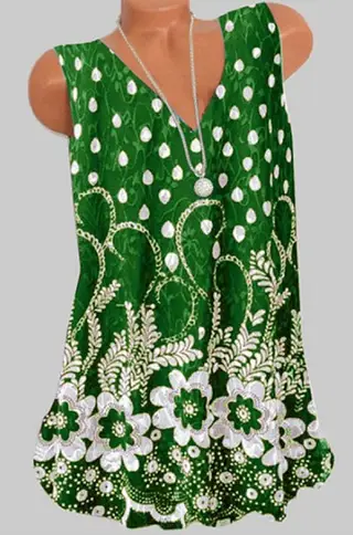 New Style Plus Size Sleeveless Vest Ladies T-shirt - Green