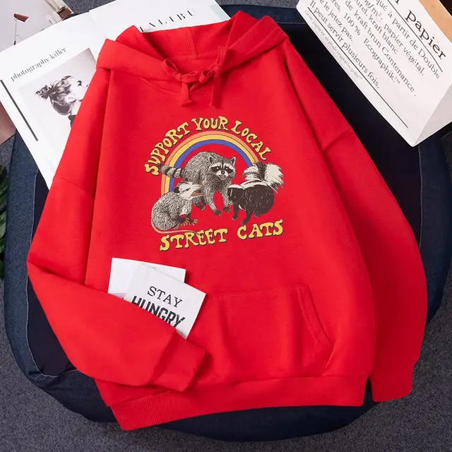 Stray Cat Printed Women's Hoodie Cartoon Red - Shop at LoveMi