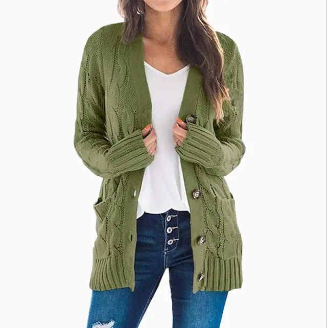 Mid length Sweater New Cardigan Army Green - Shop at LoveMi