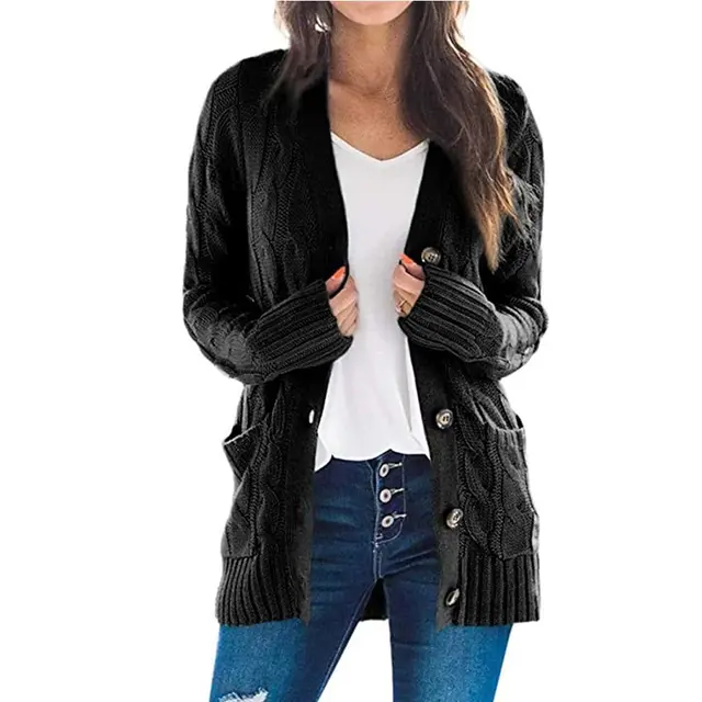 Mid length Sweater New Cardigan Black - Shop at LoveMi