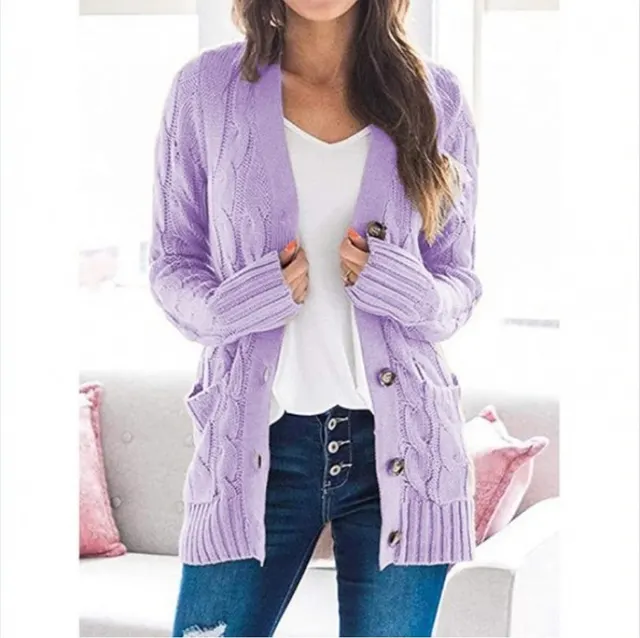 Mid length Sweater New Cardigan Purple - Shop at LoveMi