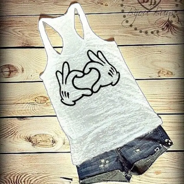 Cute Two handed Love Printed Vest Women Sleeveless T shirt White - Shop at LoveMi