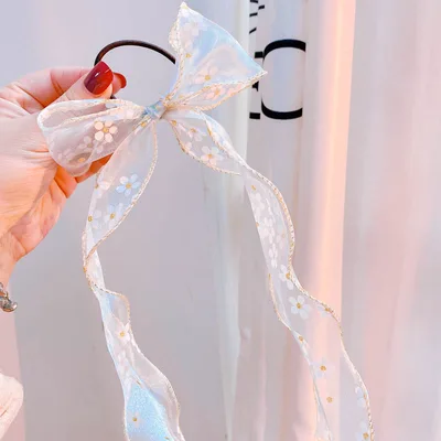 New Flower Net Yarn Bow Hair Tie Blue - Shop at LoveMi