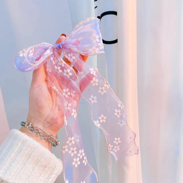 New Flower Net Yarn Bow Hair Tie Purple - Shop at LoveMi