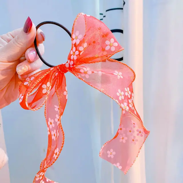 New Flower Net Yarn Bow Hair Tie Red - Shop at LoveMi