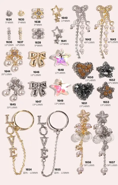 Net Red Ins Wind Nail Art Jewelry Silver Diamond Rhinestone Super Flash Ring Chain Pearl Starfish Jewelry Nails Net Red Jewelry Accessories 01 - Shop at LoveMi