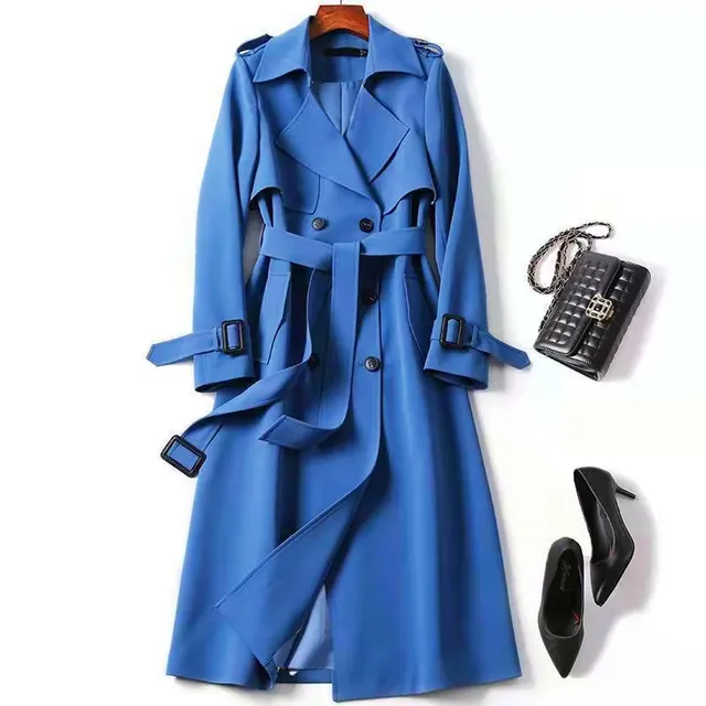 Double breasted Mid length Tie Trench Coat Blue - Shop at LoveMi