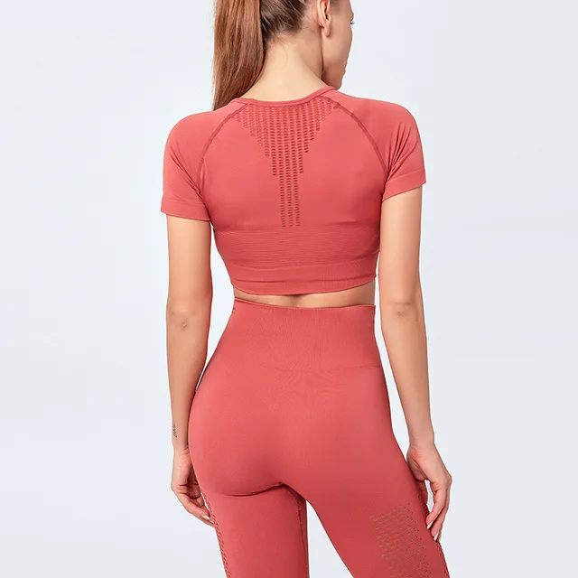 European And American Ins Tight Fitting Navel Fitness Clothing Women'S Short Sleeved Breathable Stretch Sportswear Tops Yoga Exercise Running T Shi... Red - Shop at LoveMi
