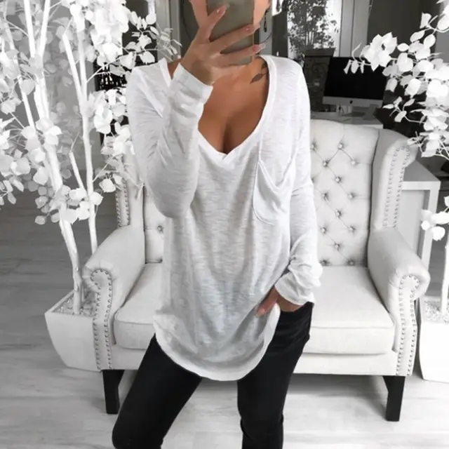 Women's Loose Casual Cross border Long sleeved T shirt White - Shop at LoveMi