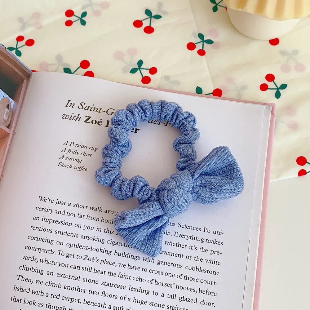 Candy-Colored Bow Hair Ring Girl Heart Hair Rope Sweet New Large Intestine Ring Head Rope Simple Forest Hair Accessories - Blue
