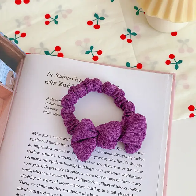 Candy Colored Bow Hair Ring Girl Heart Hair Rope Sweet New Large Intestine Ring Head Rope Simple Forest Hair Accessories Purple - Shop at LoveMi