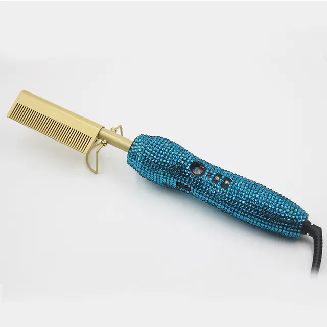 Hairdressing Comb Straight Curl Set With Glass Rhinestone Dual Purpose Gold Diamond Set Straight Hair Comb Hair Straightener - Shop at LoveMi