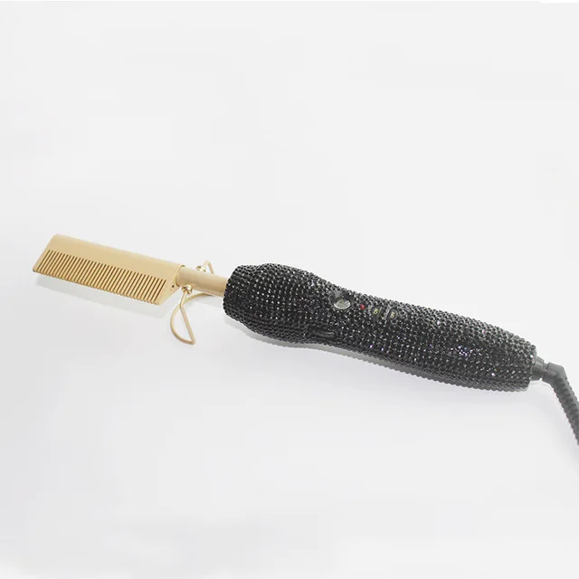 Hairdressing Comb Straight Curl Set With Glass Rhinestone Dual Purpose Gold Diamond Set Straight Hair Comb Hair Straightener Eu - Shop at LoveMi