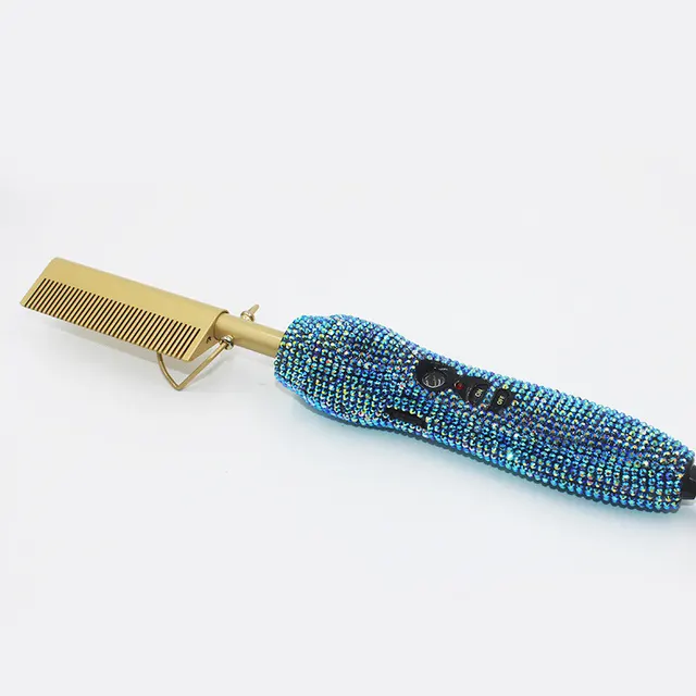 Hairdressing Comb Straight Curl Set With Glass Rhinestone Dual Purpose Gold Diamond Set Straight Hair Comb Hair Straightener H - Shop at LoveMi