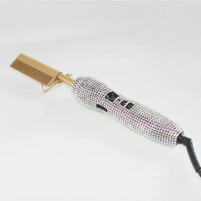 Hairdressing Comb Straight Curl Set With Glass Rhinestone Dual Purpose Gold Diamond Set Straight Hair Comb Hair Straightener J - Shop at LoveMi