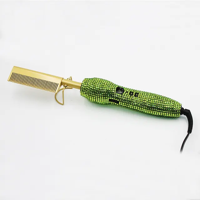 Hairdressing Comb Straight Curl Set With Glass Rhinestone Dual Purpose Gold Diamond Set Straight Hair Comb Hair Straightener K - Shop at LoveMi