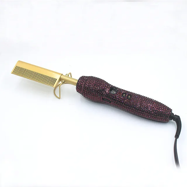 Hairdressing Comb Straight Curl Set With Glass Rhinestone Dual Purpose Gold Diamond Set Straight Hair Comb Hair Straightener N - Shop at LoveMi