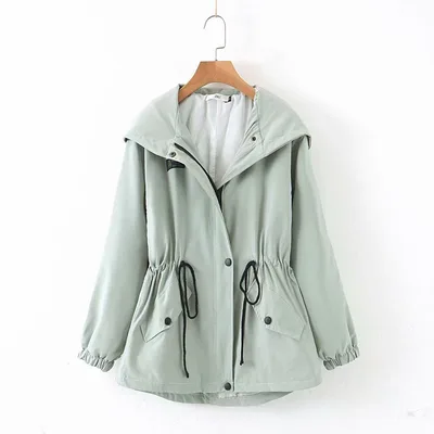 Mid length Windbreaker Women's Hooded Overalls Green - Shop at LoveMi