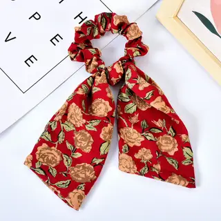 Pearl Hair Tie Broken Flower Bow Ribbon Rubber Band Hair Strap Female Hair Tie Strap Hair Accessories - Rose Red Ribbon