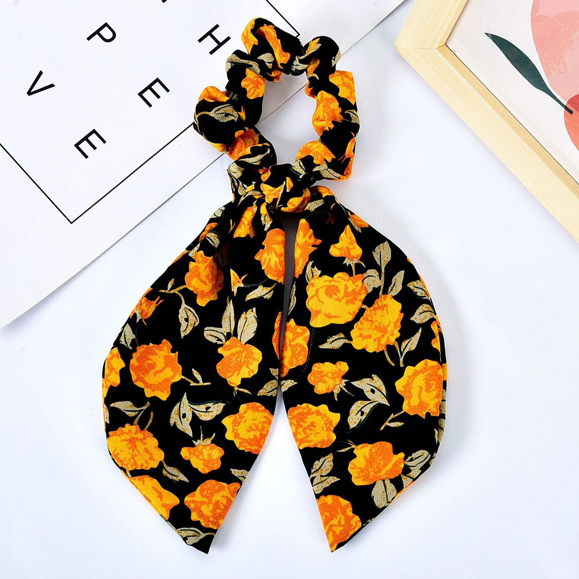 Pearl Hair Tie Broken Flower Bow Ribbon Rubber Band Hair Strap Female Hair Tie Strap Hair Accessories - Yellow Rose Black Ribbon
