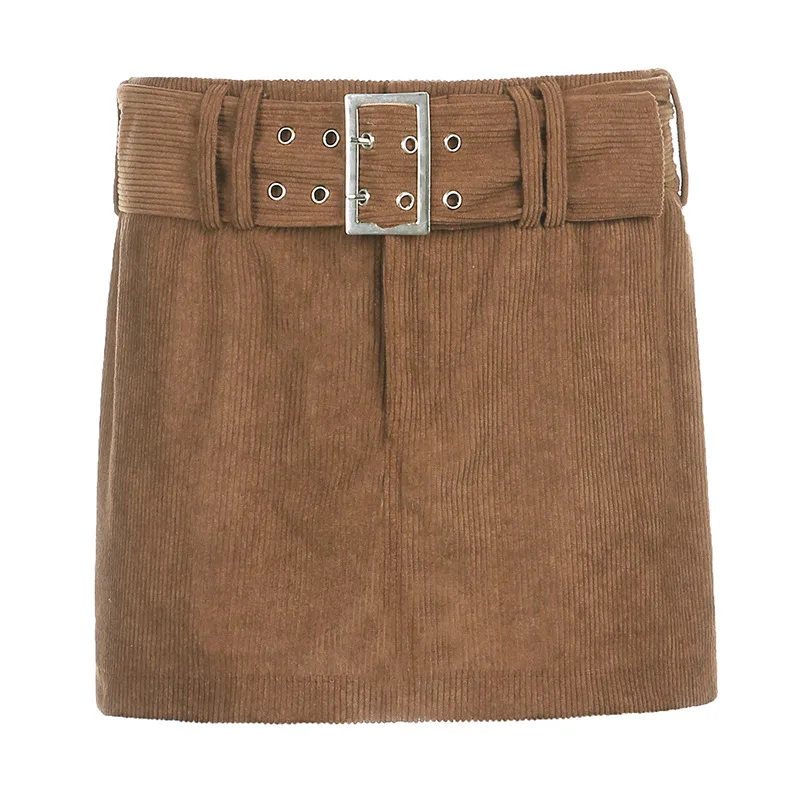New Women'S Skirt Ins Retro Style Corduroy Belt Waist A Line Skirt Women Khaki - Shop at LoveMi