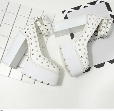 High Heels Super High Heel Hate Sky High Platform Rivet Single Shoes White - Shop at LoveMi