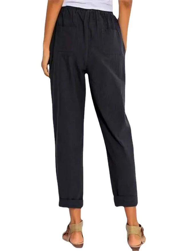 Spring And Autumn Cotton And Linen Straight Trousers Sports Harem Pants Casual Pants Black - Shop at LoveMi
