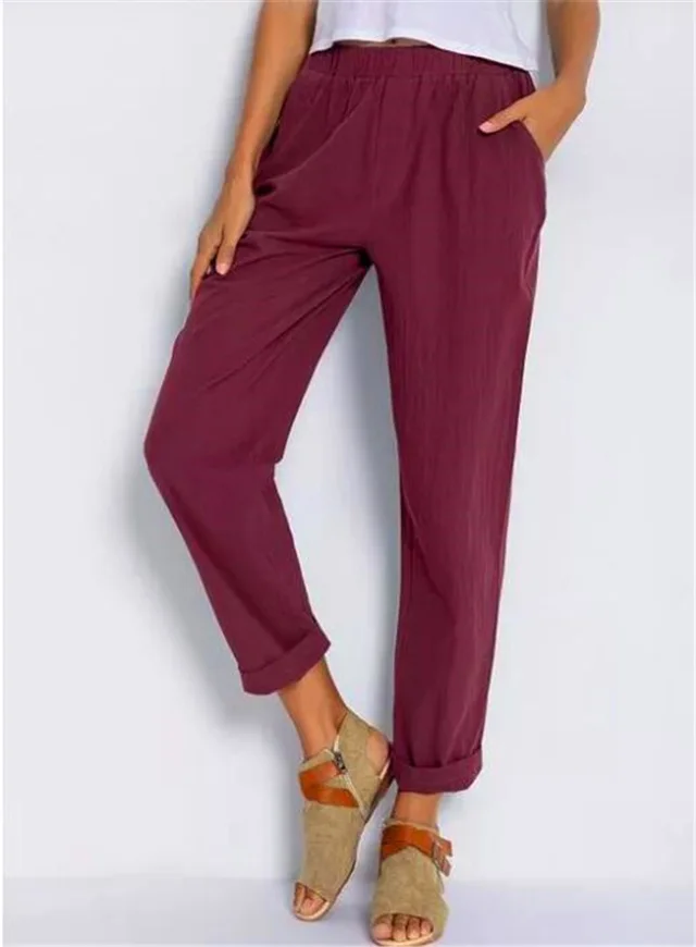 Spring And Autumn Cotton And Linen Straight Trousers Sports Harem Pants Casual Pants Red - Shop at LoveMi