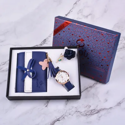 New Creative Combination Beautifully Packaged Watch and Fashion Wallet Set Blue - Shop at LoveMi