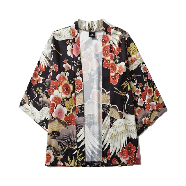 Feihe Printed Male And Female Couples Five Point Sleeves Buttonless Kimono Robe Cloak Jacket - Shop at LoveMi