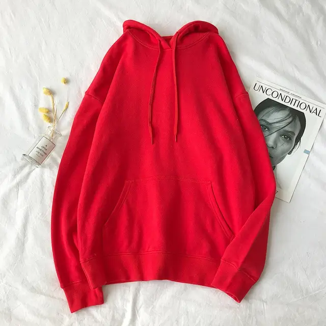 Men's Solid Color Hooded Sweater Loose Trend Top Red - Shop at LoveMi