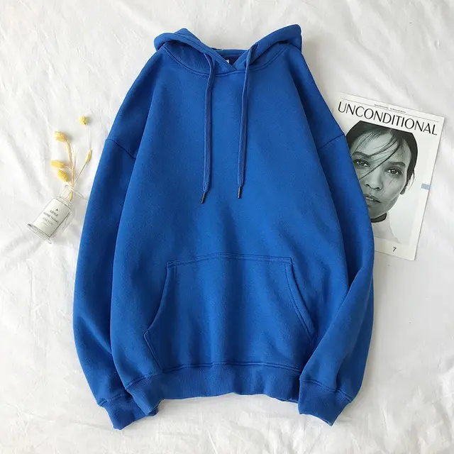 Men's Solid Color Hooded Sweater Loose Trend Top Royal Blue - Shop at LoveMi