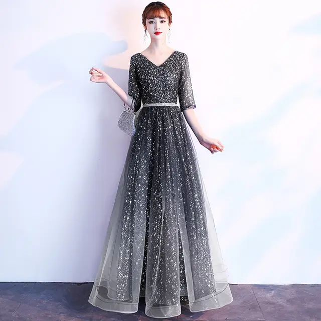 Starry Sky Evening Dress Female Summer New Temperament Long Model Host Banquet Anniversary Chorus Performance Dress Black - Shop at LoveMi