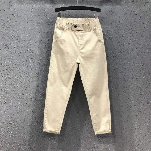 Large Size Pants Loose And Thin Elastic High Waist Pants Casual Harem Pants Women Light Khaki - Shop at LoveMi