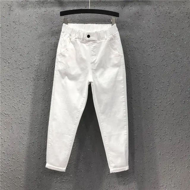 Large Size Pants Loose And Thin Elastic High Waist Pants Casual Harem Pants Women White - Shop at LoveMi