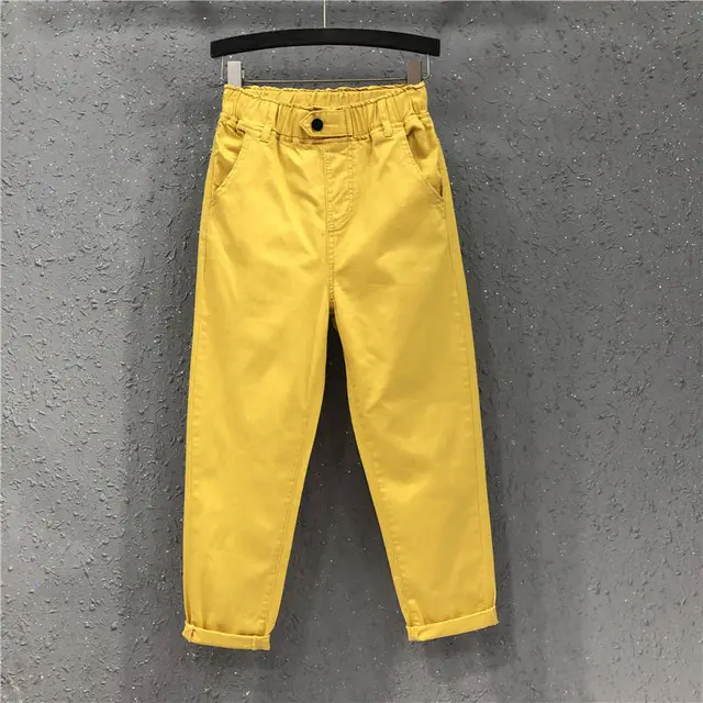 Large Size Pants Loose And Thin Elastic High Waist Pants Casual Harem Pants Women Yellow - Shop at LoveMi