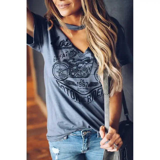 Fashion Printed Mid Length T Shirt Grey - Shop at LoveMi