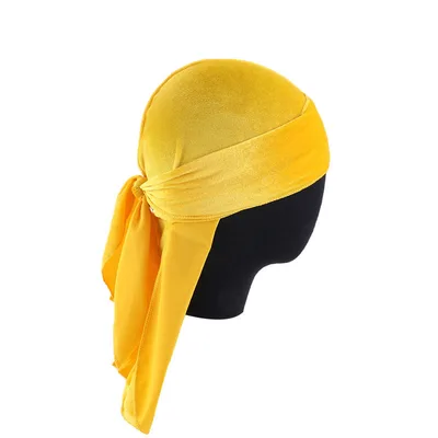 Velvet Long Tail Pirate Hat Long Ribbon Hood Hat Baotou Hat Yellow - Shop at LoveMi