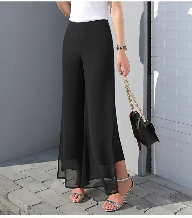Wide Leg Pants Chiffon High Waist Pants Loose Women's Trousers Black - Shop at LoveMi