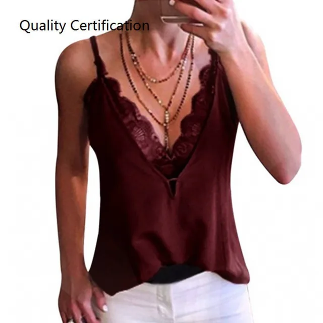 Trap Tank Tops Deep V Neck Vests Spaghetti Straps Wine Red - Shop at LoveMi